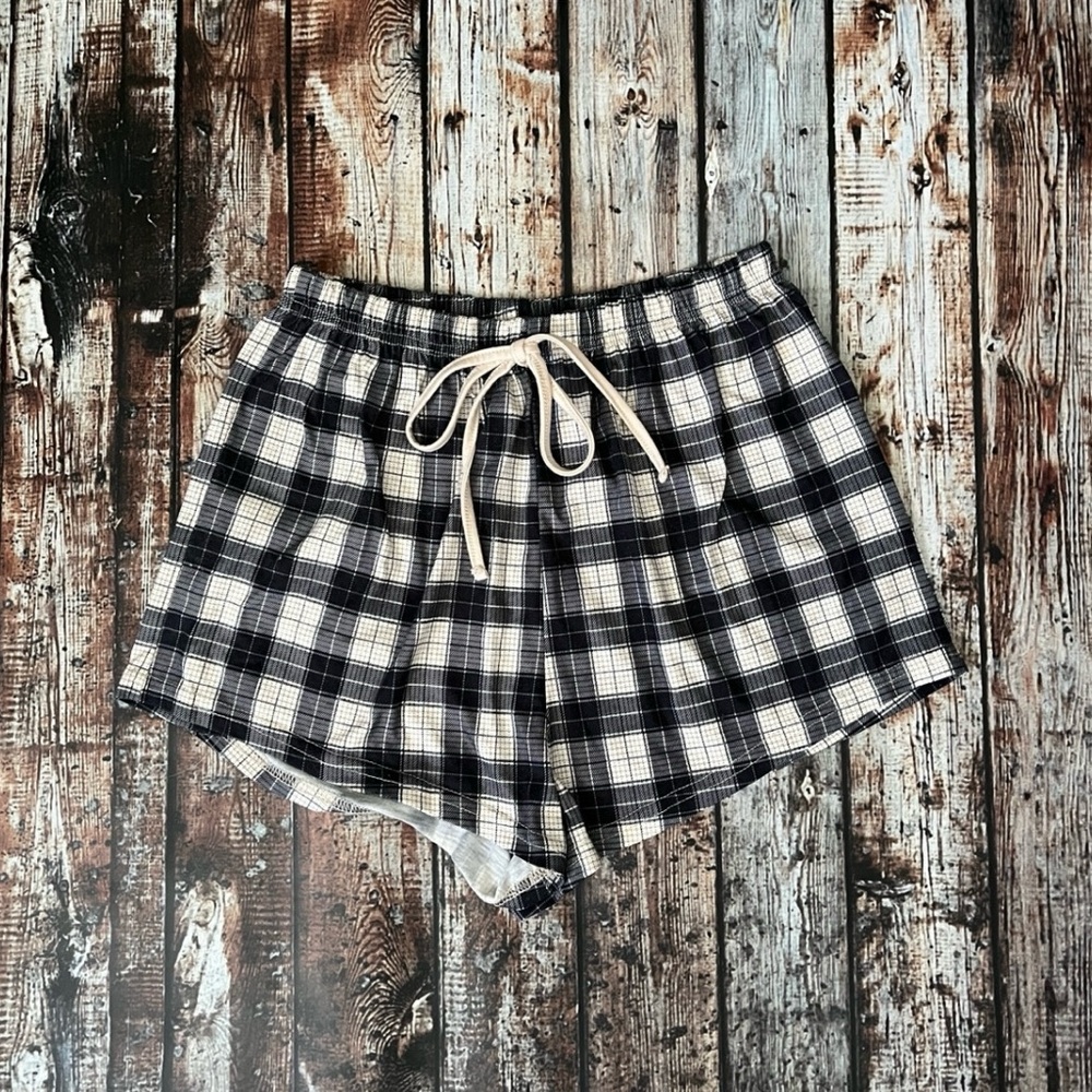 ROMWE Dark Plaid Knit Sleep Lounge Shorts